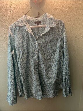 J. Crew Blue Floral Button-Front Blouse